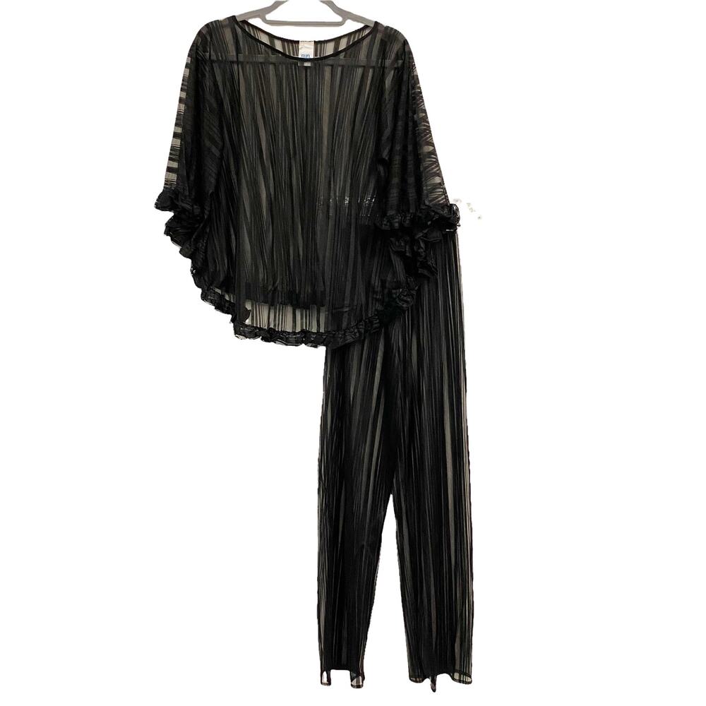 Vintage F.U.N Womens Size S Black Stripe Sheer Lingerie Pants Set Valentines